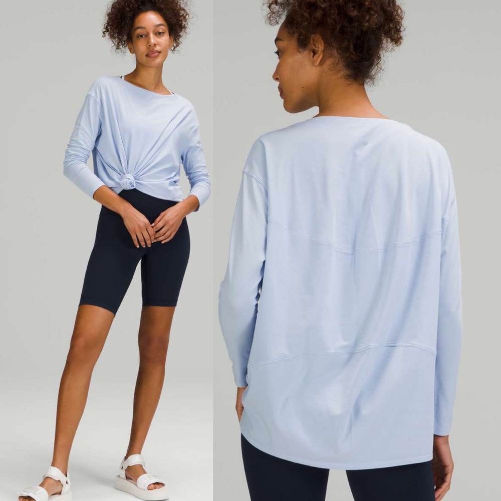 Lululemon Back In‎ Action Light Blue Long Sleeve Top Womens Sz 18 T-Shirt Cotton